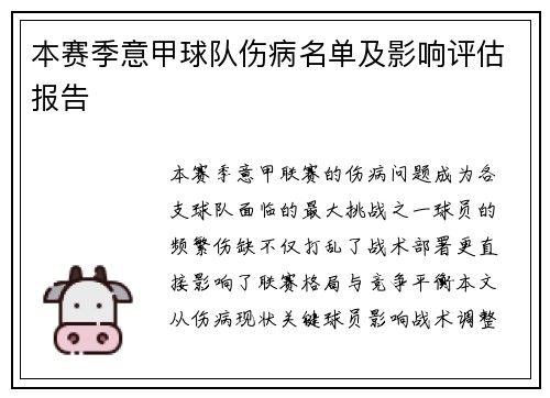 本赛季意甲球队伤病名单及影响评估报告