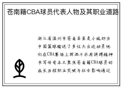 苍南籍CBA球员代表人物及其职业道路