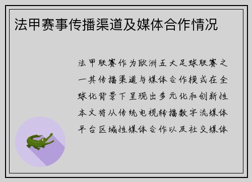 法甲赛事传播渠道及媒体合作情况